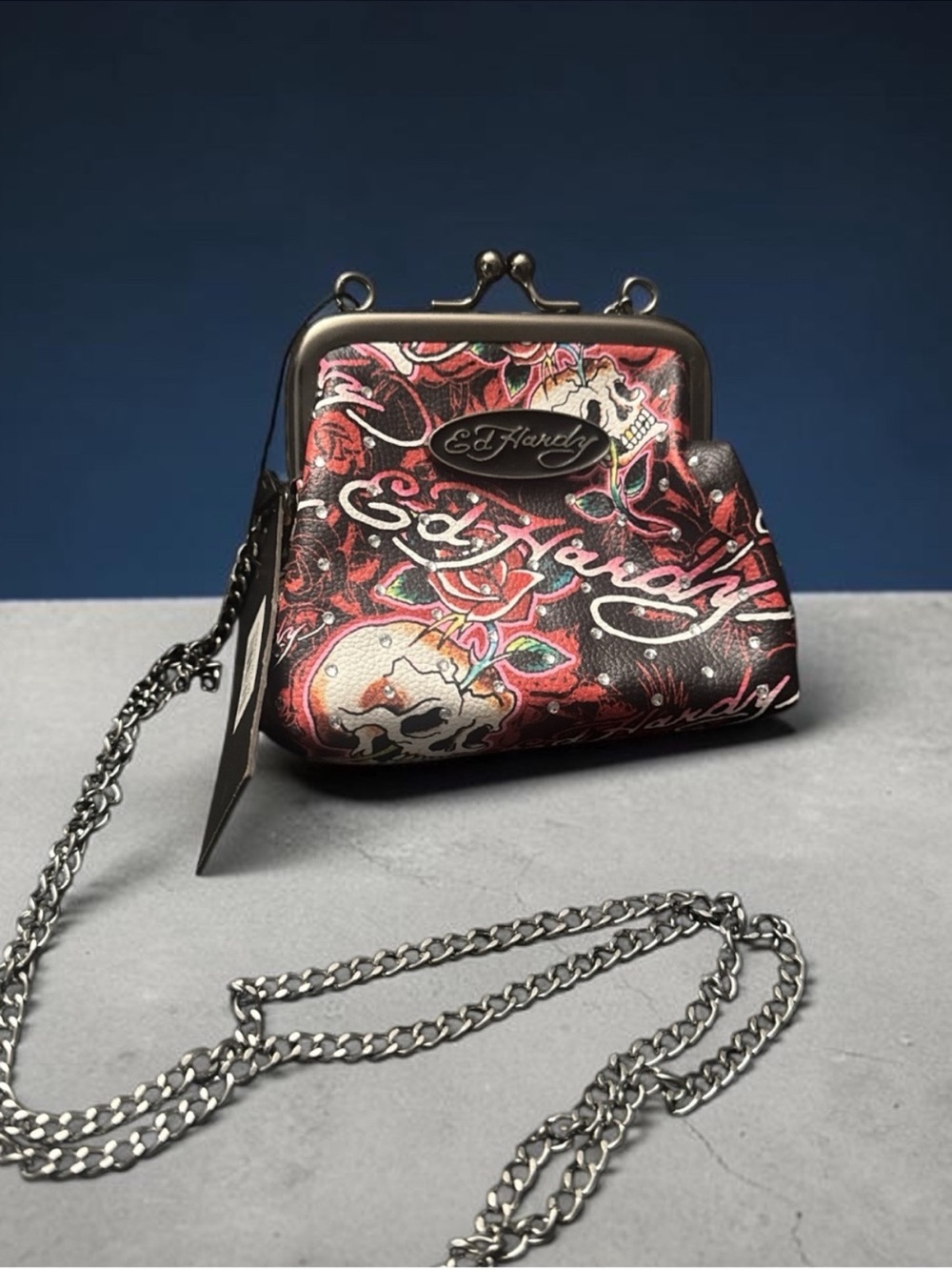 Ed Hardy Red Skull & Rose Mini Crossbody Bag